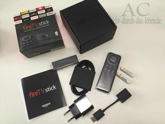 Inhalt der Box mit dem fireTV Stick.